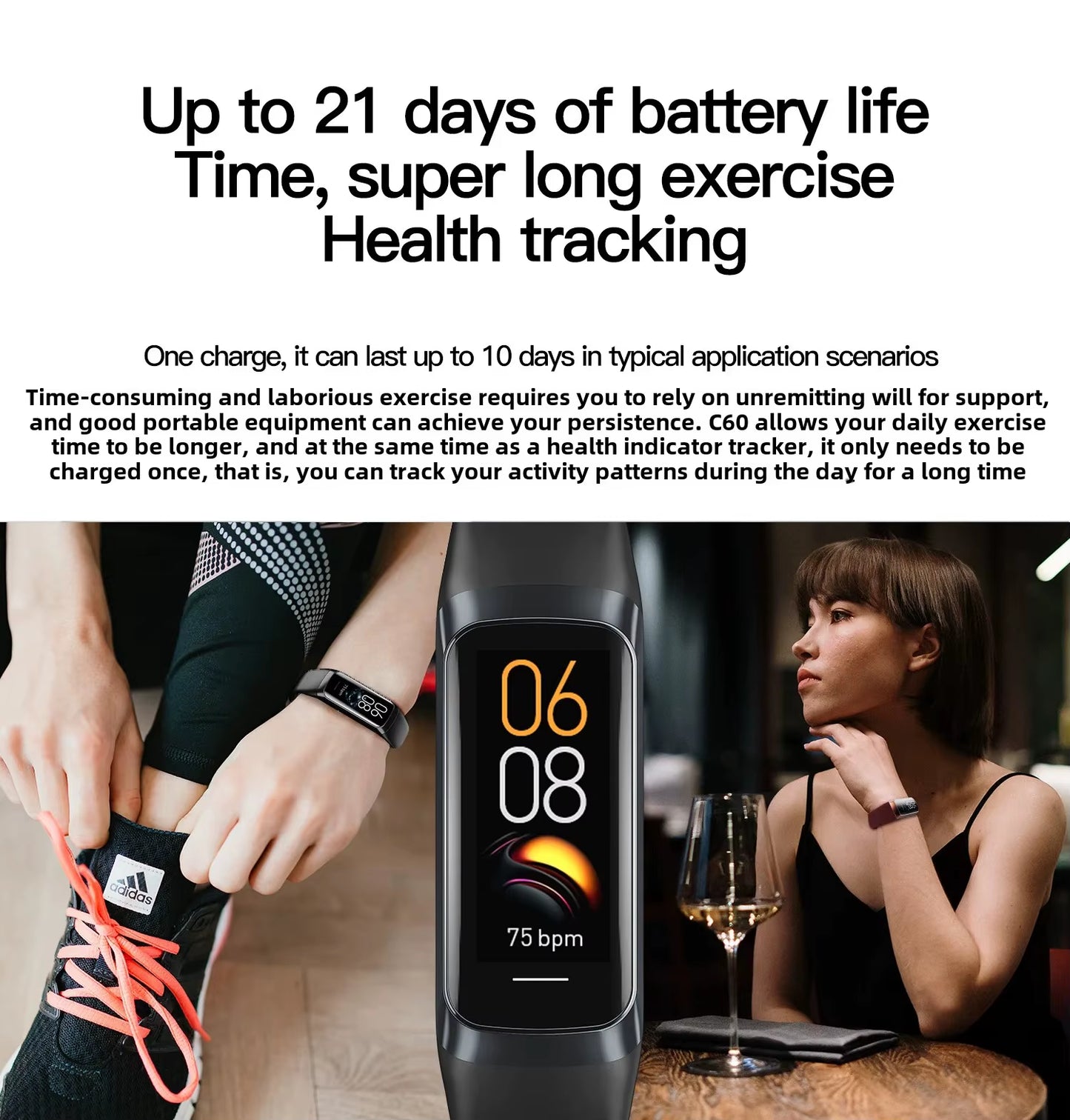 Slim Smart Watch Men Women Smart Bracelet Wristband 1.1 Inch Amoled Heart Rate Waterproof Body Temperature Fitness Tracker Band