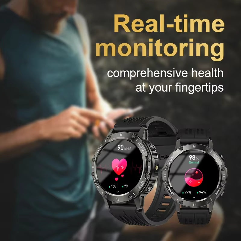 Outdoor Waterproof Smart Watch with Flashlight Health Monitoring Exercise Tracking Bluetooth Call Voice Assistant Android Apple